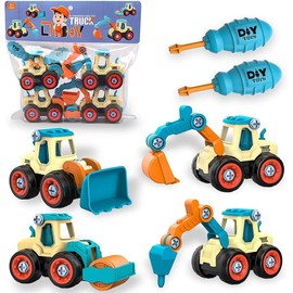 aovowog Digger Toys for Boys, 4 in 1 Construction Toys, Sandpit/Sand Toys, Engineering Digger Set, Disassembly Toys, DIY Construction Vehicles, Educational Toys for Children, Ages 3, 4, 5