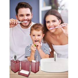 Bathroom Accessories Set 4 Pcs, Acrylic Accessory Sets Complete,Lotion Dispenser,Soap Dish,Toothbrush Holder, Toothbrush Cup,Bathroom Decor Set (Fuchsia)