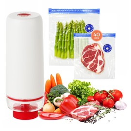 ZABINS Electric Vacuum Sealer Set - Portable Vacuum Sealer & 40PCS Reusable Vacuum Bags (3 Sizes), Food Freshness Saver for Sous Vide, Freezer, Travel & Home Use