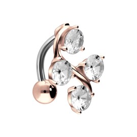 PIERCINGLINE Titanium Belly Button Piercing | 4 Crystals 925 Silver | Piercing Banana Bell Banana | Choice of Colours, Titanium (grade 23) / 925 silver