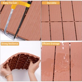 MERITLINE Plastic Interlocking Deck Tiles, 44 Pack Patio Deck Tiles, 12"x12" Waterproof Outdoor Flooring All Weather Use, Patio Floor Decking Tiles for Porch Poolside Balcony Backyard, Mahogany