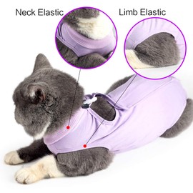 oUUoNNo Cat Wound Surgery Recovery Suit for Abdominal Wounds or Skin Diseases, After Surgery Wear, Pajama Suit, E-Collar Alternative for Cats (L, Purple)