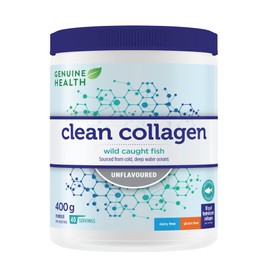 Genuine Health Marine Clean Collagen Powder, 40 servings, 400g tub, 10g collagen per serving, Natural joint, skin, hair, nail support, Unflavoured, Dairy & gluten-Free, Wild-caught, Non-GMO, Keto & paleo-friendly