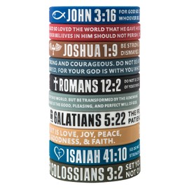 KUCLIN 12 Pieces Bible Verse Bracelets Christian Scripture Bracelets Silicone Bible Verses Wristbands Religious Bible Gifts for Men Women Office Products （Dark Colors）