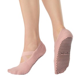 SHASHI Cross Strap Ballet Socks for Women – Stylish, Full-Coverage, Non Slip Socks for Barre, Yoga & More (Pink, Medium)