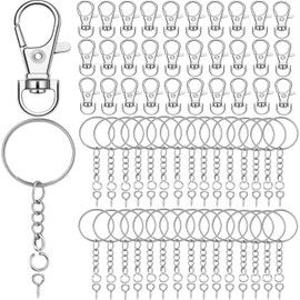 120pcs Keychain Set Including 30pcs Swivel Lobster Clasps, 30pcs Keyrings with Chain, 30pcs Split Rings and 30pcs Screw Eye Pins Suitable for DIY Key Crafts (Silver).
