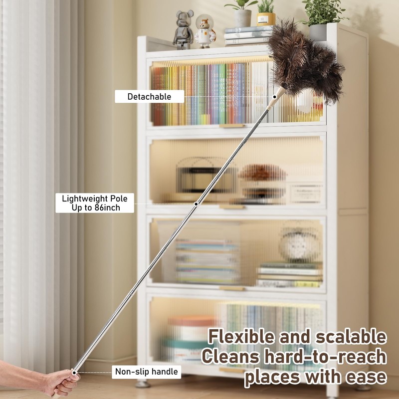 MehelloFeather Ostrich Feather Duster 27-94Inch Retractable Fluffy Natural Detachable Ostrich