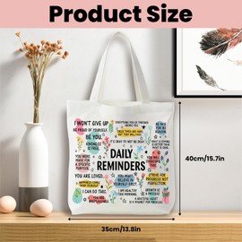 Leseogye Tote Bags for Women, Inspirational Shopping Bags with Double-sided Printing Design, Aesthetic Canvas Tote with Handles for Storage, Shopping, Travel, Work