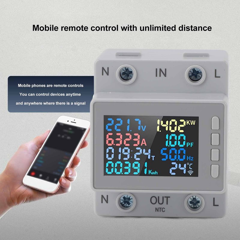 DIN Rail Voltage Current Meter 170‑270V 0‑63A Digital Display Energy