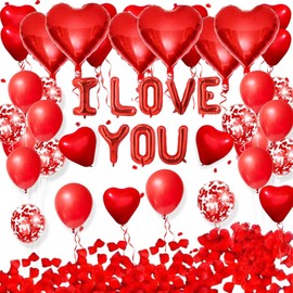 Red I LOVE YOU Decorations Valentines Day Decorations Anniversary Balloons Red Heart Balloons Confetti Balloons Red Rose Petals for Girlfriend Birthday Happy Anniversary Valentines Day Decorations