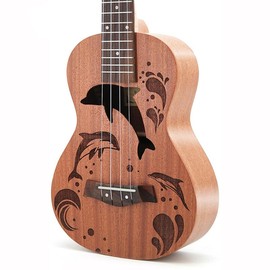 Dolphin/Bird Carved 21 inch Soprano Ukulele Sapele Wooden Small Hawaiian Guitar Set with Case Strap Tuner Picks Nylon Strings Primary Tutorial:_Dolphin