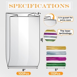 Goruru 200 Pcs Bread Bags with 220 Colorful Twist Ties- Reusable Sourdough Bread Bags for Homemade Bread Storage - Adjustable Cellophane Bags for Baked Goods (18" x 8" x 4")