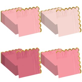 FALIZIFU 50 Pieces 2-Ply Pink Scalloped Napkins with Gold Foil Cocktail Napkins Disposable Paper Napkins for Dinner Wedding Baby Shower Birthday Party Beverage Napkins
