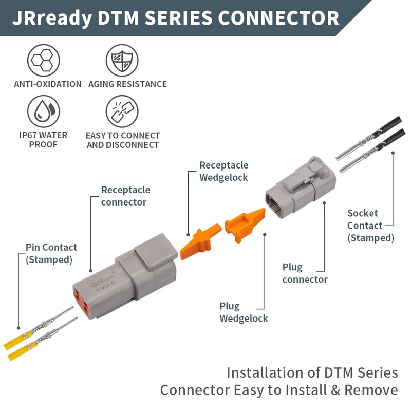 JRready ST6329-2 Deutsch DTM Connectors kit 2 Pin Gray Waterproof