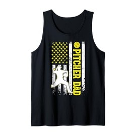 Mens Softball Pitcher Dad of A Softball Pitcher Father US Flag Tank Top