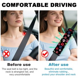 DOODLREAM 2Pcs Soft Auto Seat Belt Cover Pad Cute Dog Paw Print Colorful Car Seatbelt Shoulder Cushion for Comfortable Driving, Compatible with All Cars' Seatbelt and Backpack Straps