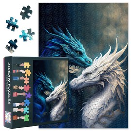 Puzzle for Adults 1000 Pieces - Mystical Blue Ice Dragon & White Light Dragon in Epic Duel, Premium Puzzle 1000 Pieces for Adults (50 x 70 cm)