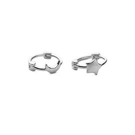 Asymmetrical Star Moon Small Hoop Earrings for Women Girls 925 Sterling Silver Charms Tiny Minimalist Crescent Moon Star Cartilage Clip Cuff Stud Earrings Fashion Delicate (Silver)
