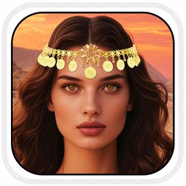 Aukmla Gold Head Chain Jewelry Coin Egyptian Headpiece Forehead Costume Headband for Women