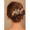 Deniferymakeup Wedding Gold Rhinestone Pearls Flower and Leaf Hair Comb