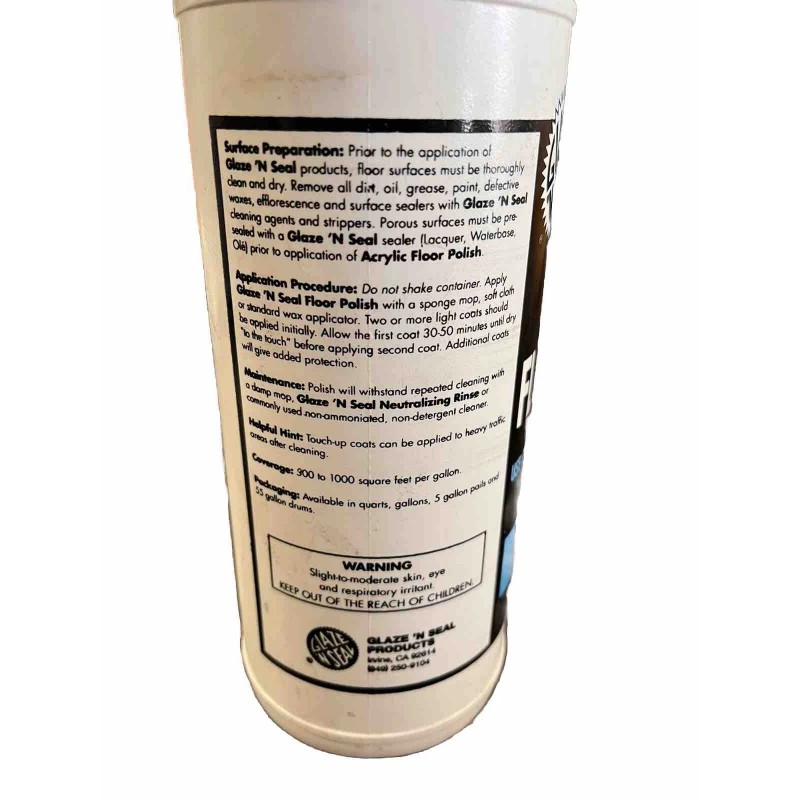 Glaze 'N Seal 423 Clear Acrylic Floor Polish, Plastic Bottle,