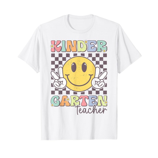 Kindergarten Teacher Team Hippie Smile Face Back To School T-Shirt
