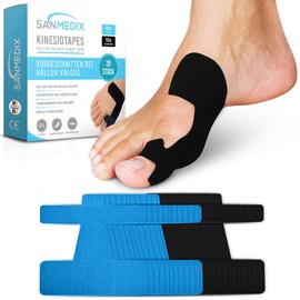 Sanmedix Hallux Valgus Kinesiotape – 20 nastri sportivi e fisioterapici pretagliati per alluce e piede – Nastro kinesiologico pretagliato per alluce valgo, delicato sulla pelle e senza lattice (Nero +