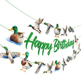 Mallard Duck Party Banners 3Pcs Happy Birthday Banners Garland for Boy Girls Hunter Theme Baby Shower Birthday Party Supplies