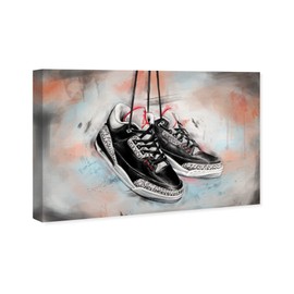 Hatcher and Ethan Fashion and Glam Wall Art Canvas Prints 'Urban Kicks' Shoes Home Décor, 15" x 10", Black, White