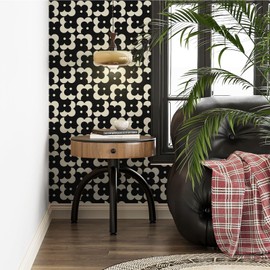 Ismoon Geometric Peel and Stick Wallpaper Boho Black and Beige Contact Paper 197"x17.3" Vintage Floral Wallpaper Removable Self-Adhesive Wall Paper Waterproof for Bathroom Wall Decor Vinyl