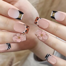 ADAIER Handmade Press On Nails, French Nails,wedding, party,Short Coffin Nails Set for Handmade,Reusable Opaque Nails in 10 Nail Kit for Women(Z-03) (S12, M)