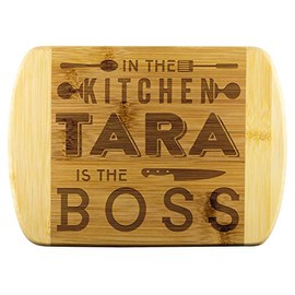 Mom To Be Gifts - In The Kitchen Tara Is The Boss - Mothers Day Gifts, Gift Ideas For Mom, Funny Cutting Board Engraved Bamboo Chopping Block, Bamboo Engraved Cutting Board