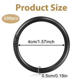 Yuqilin Pack of 100 Curtain Rings, Durable Curtain Rings, Type O Shower Curtain Rings, Plastic Curtain Rings, Reusable Curtain Rings, Curtain Pole, for Most Curtain Poles (Black)