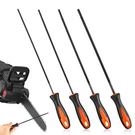 Pack of 4 File for Chainsaw, Round File Chainsaw with Handle, Available in 4 Sizes of 3.2 mm, 4.0 mm, 4.8 mm, 5.5 mm Chainsaw Files, Chainsaw File for Chainsaws