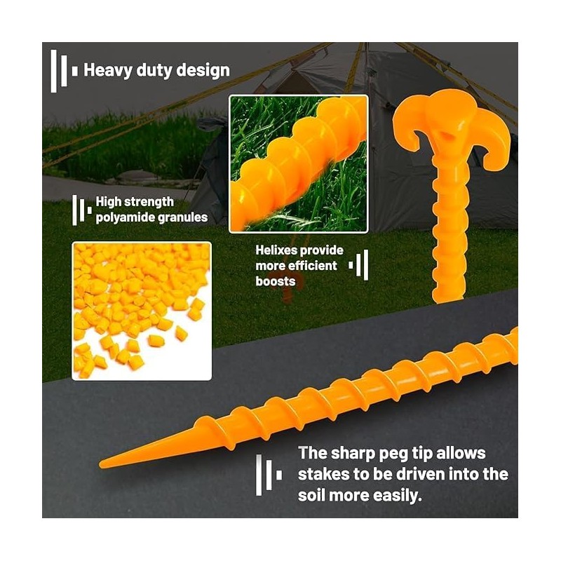 12 Pack 7.9 Inch Canopy Stakes Tent Pegs, Screw Spiral