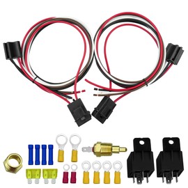 Dual Cooling Fan Relay Kit with Thermostat Temperature Switch 185 on 175 Off 40 Amp Electric Radiator Fan Wiring Kit
