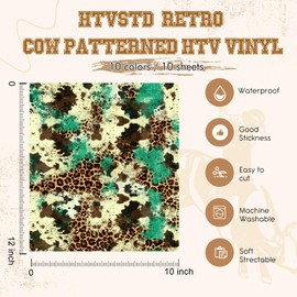 HTVSTD Cowhide Cheetah HTV Vinyl -10 Sheets 12'' x 10''Heat Transfer Vinyl Sunflower Turquoise HTV Iron on Vinyl Mexico Serape Patterned