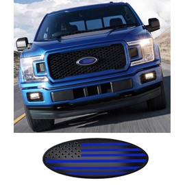 ZSJO 12 inch Overlay Emblem for Ford,Front Grille Rear Tailgate Aluminum American Black Flag Emblem Fit for 2017-2022 Ford F250 F350 Super Duty. (Blue,12 inch)