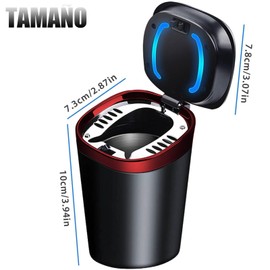 JDF3CISH Cenicero de Coche, Cenicero de Acero Inoxidable, Fácil de Limpiar, Extraíble sin Humo Cenicero Portavasos con Indicador de Luz LED Azul, Apto para la Mayoría de los Coches - Rojo