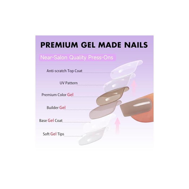 SXVME Uñas postizas acrílicas naturales con pegamento para mujer, uñas