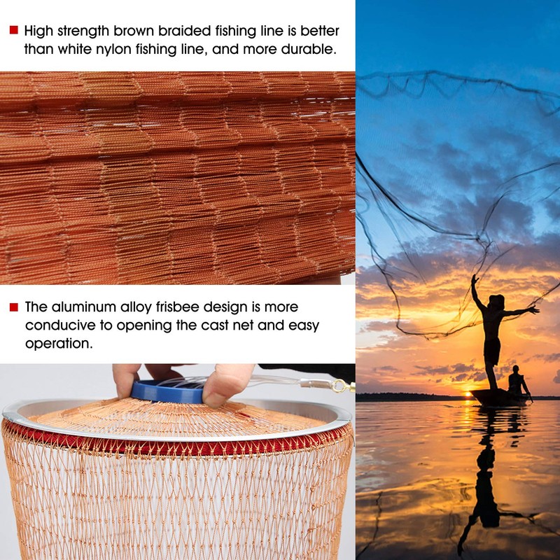 Cast Fishing Net with Aluminum Frame, 0.8 inch Mesh, 7.8-13.8
