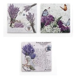 Delton Products 4.3 in Ceramic Square Coaster Set of 3 Lavender French Floral Designs