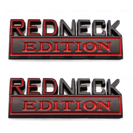 2 Pcs Redneck Edition Emblem Car Side Rear Front Hood Trunk Door Badge 3D Decal Sticker Fit for Car Truck SUV (Redneck, Black Red)