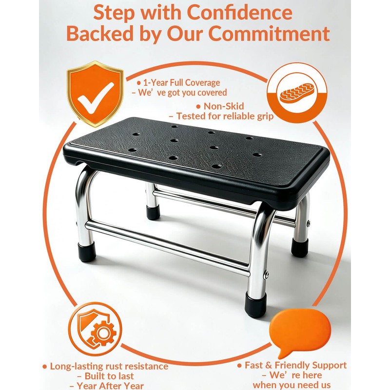 Step Stool, 440 lbs Heavy-Duty, Non-Slip Stainless Steel Platform for