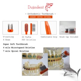 DUJINDENT Orthodontic Toothbrush for Braces [1 Pack] V Trim Cutting USA Bristles Braces Toothbrush for Brackets and Wires Cleaning (Shark Ortho Spiral, 1 Pack, Standard)