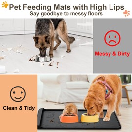 Dog Food Mat - Silicone Dog Mat for Food and Water - 36" x 24" Large Pet Feeding Mats with Residue Collection Pocket - Waterproof Dog Cat Bowl Mat with High Edges to Prevent Water Food Spills (Black)