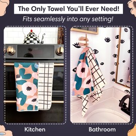 crae. Reversible Microfiber Towel - Ultra Absorbent, Quick-Drying Hand Towels - Modern Design, Scratch-Free, Lint-Free for Kitchen, Bathroom, Car Cleaning - 19x29 Inches, Set of 1