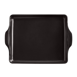Emile Henry, Charcoal Focaccia Bread Pan/Detroit Style Pizza Dish, 15.9 x 12.4 x 2.7in