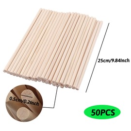 DOITEM 50 Pieces Untreated Natural Wood Dowel Rods Hardwood Sticks for Crafts and DIY (250mm x 5mm)