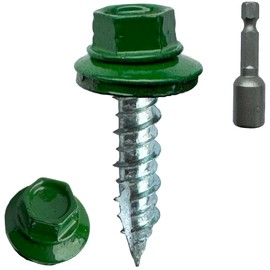 (100) BRAUNY BOY Forest Green - Metal Roofing Screws #10 × 1 Inch, Rubber Washer, Sharp Point, Metal to Wood Siding Screws - Green Qty (100) Screws